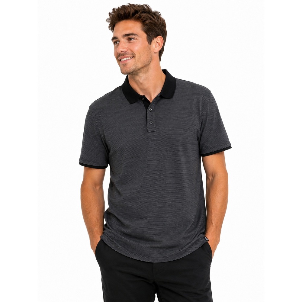Hugo Boss Slim Fit Polo Shirt Mens XL Black White Micro Stripe Short Sleeve Logo